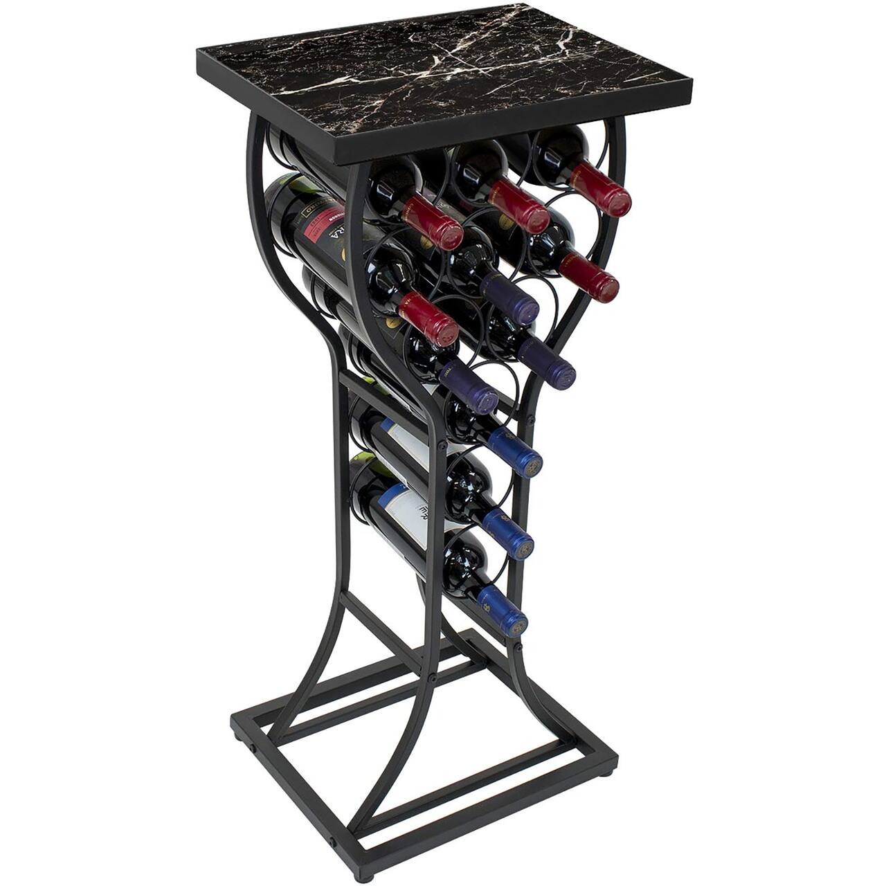 Sorbus Black Marble 11-Bottle Wine Display Rack & Table